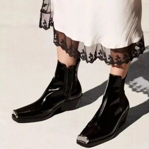 Jeffrey Campbell Western Silvertoe Boot Tan Patent Leather